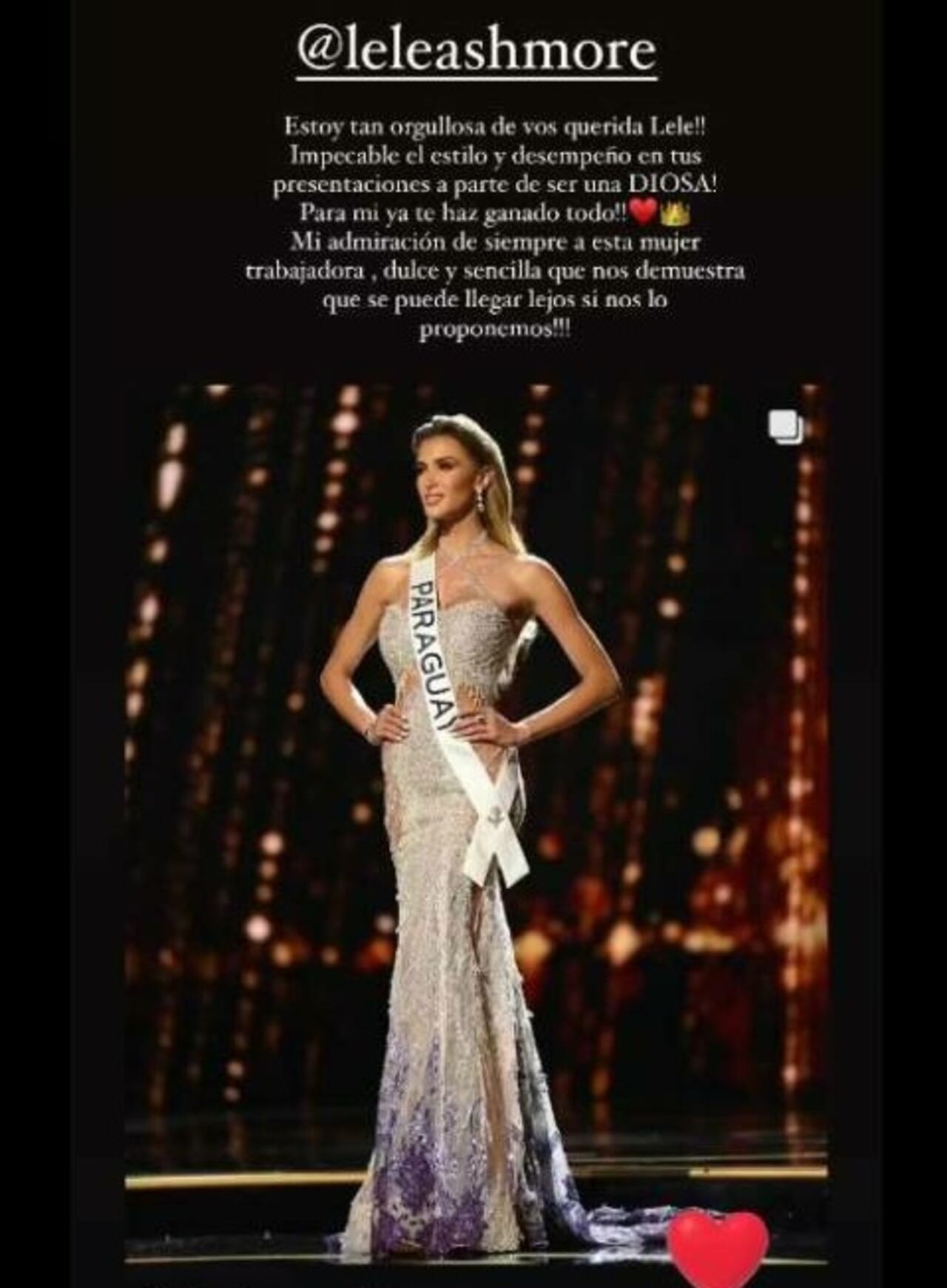 Leah Ashmore fue muy admirada por su presentación en la preliminar. Aquí lució el vestido que era para la final.