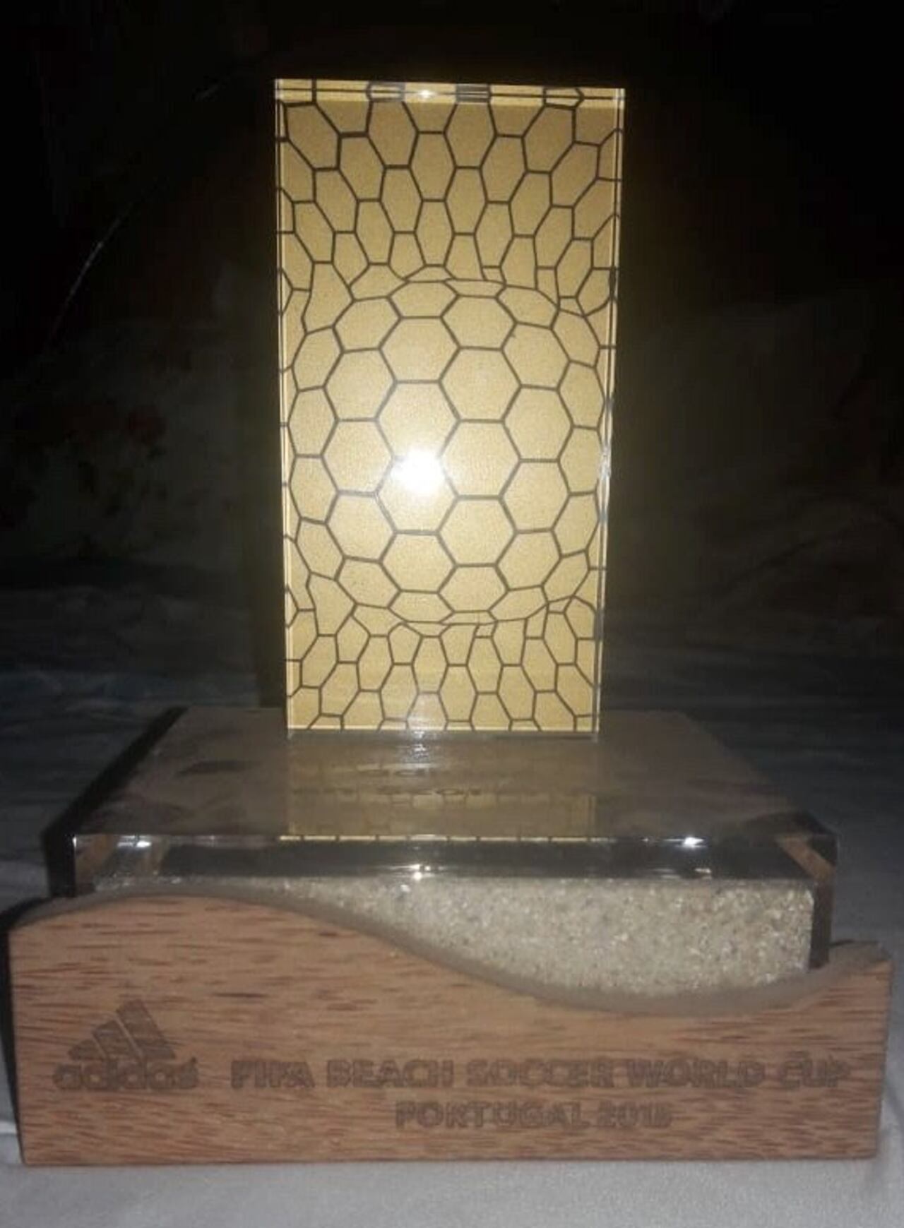El trofeo de goleador mundial del 2015.