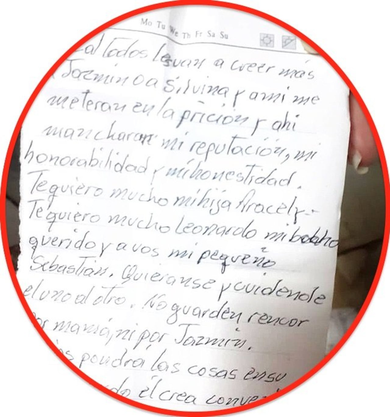 La nota que dejó el finado.