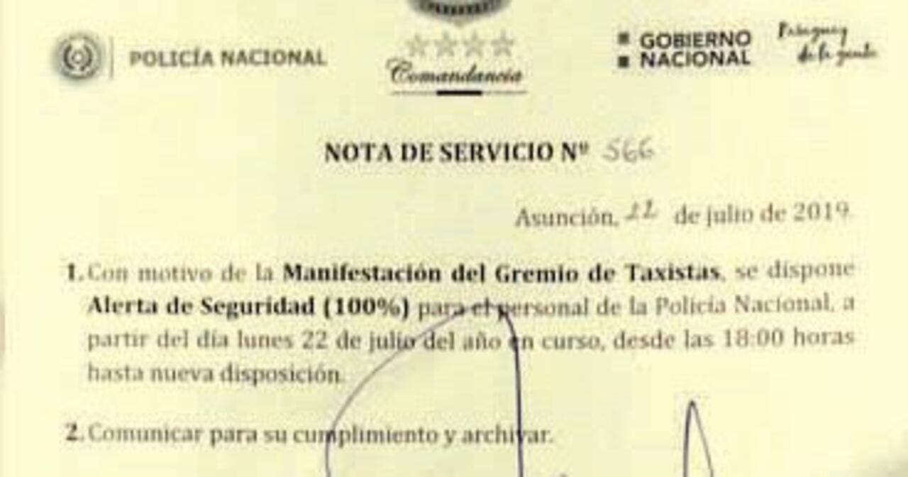 La nota de servicio de la Policía.