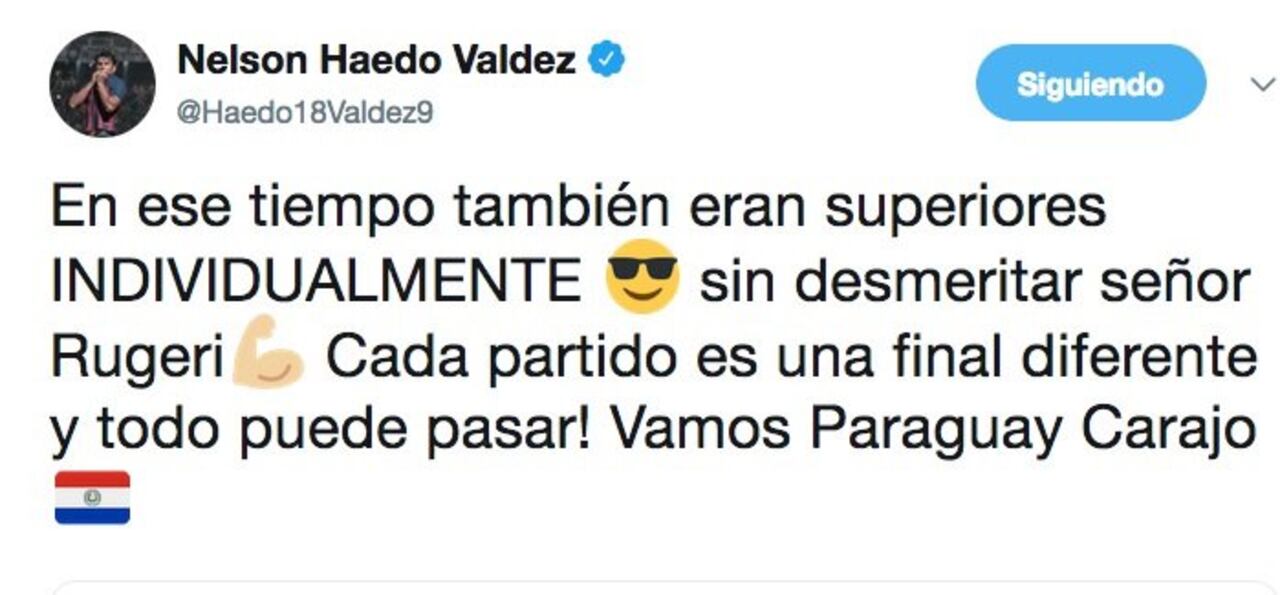 Haedo le respondió al curepa en Twitter.