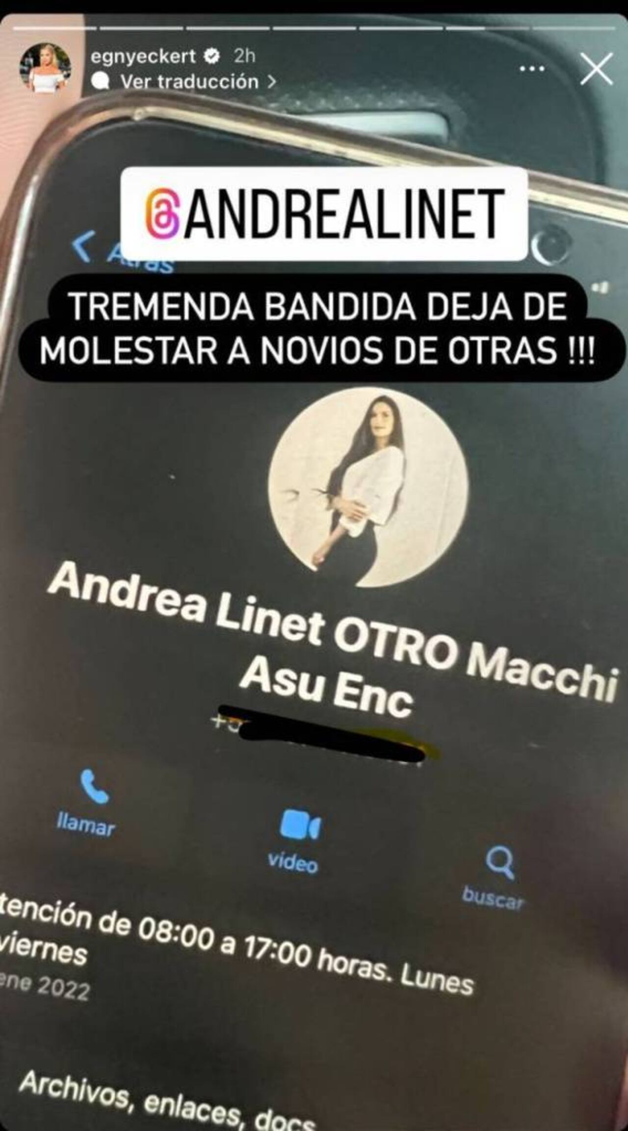 La publicación atribuida a Egny Eckert, donde pide a la otra que deje de molestar a su novio.