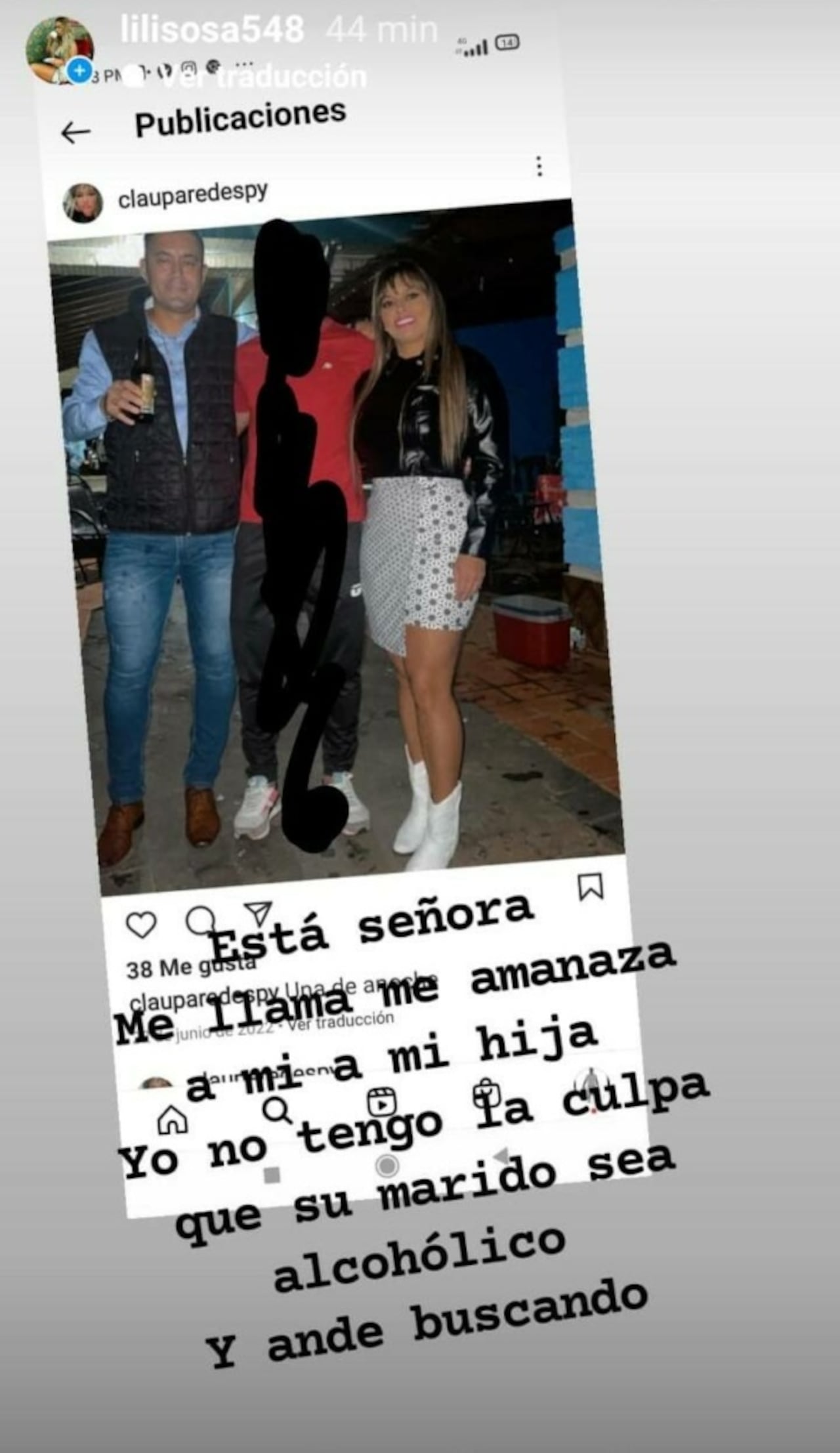 La pareja que supuestamente amenaza a la modelo Lili Sosa. (Gentileza)