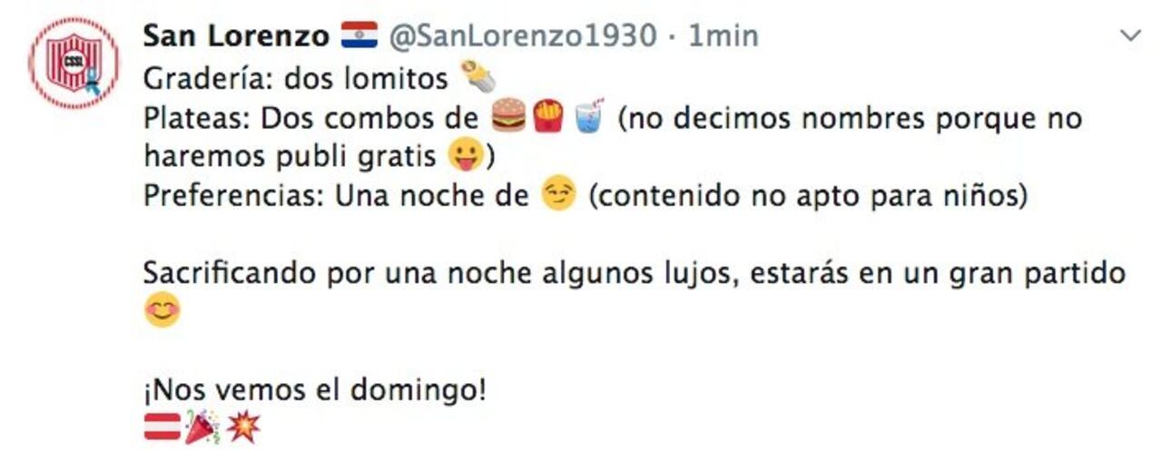 Así explicó la cuenta de San Lorenzo el precio de sus entradas.