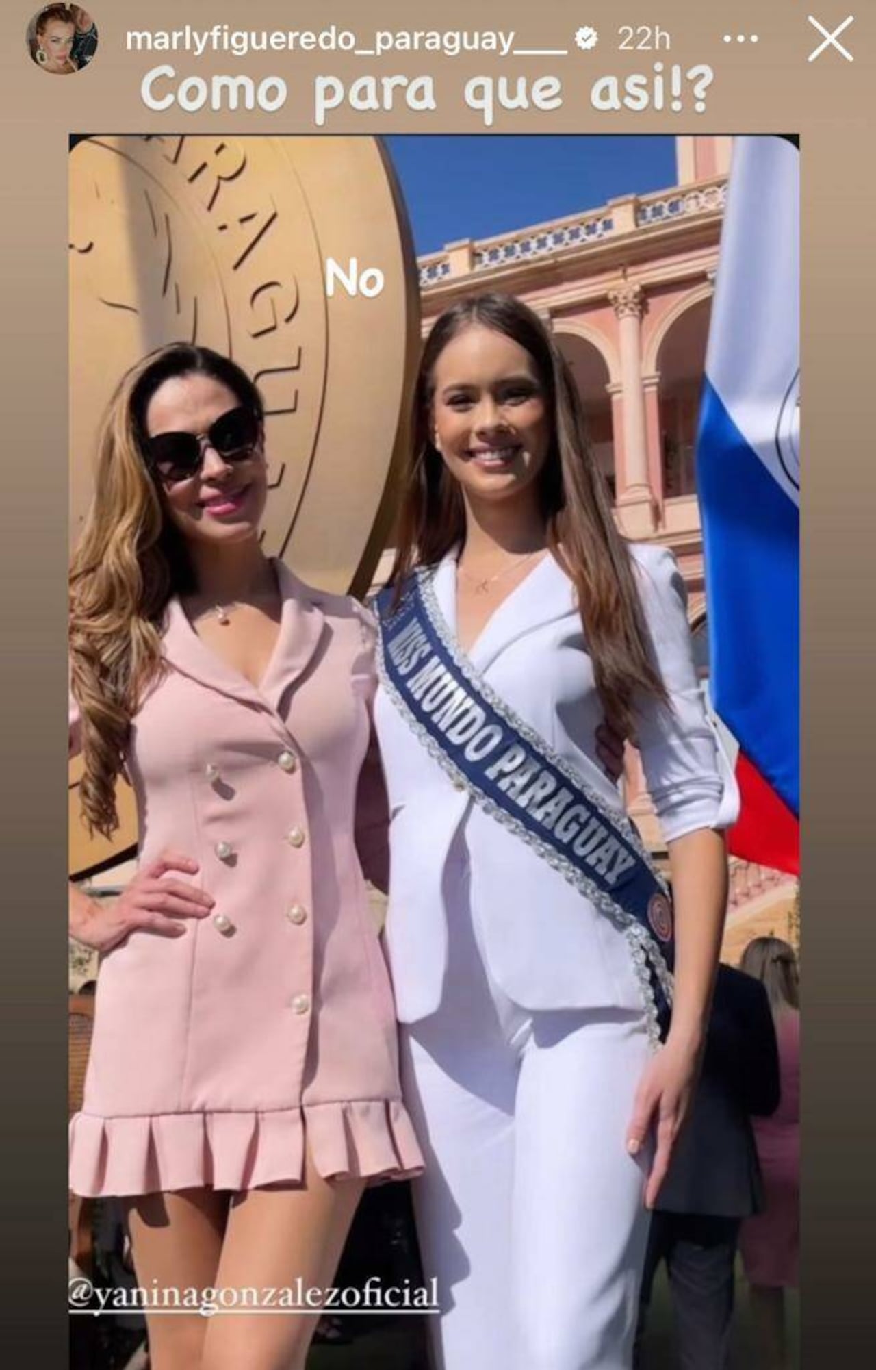 Le dio un "no" al look de Yanina González. A las otras misses también les bajó el pulgar por ir vestidas de blanco y a una por llevar tocado.