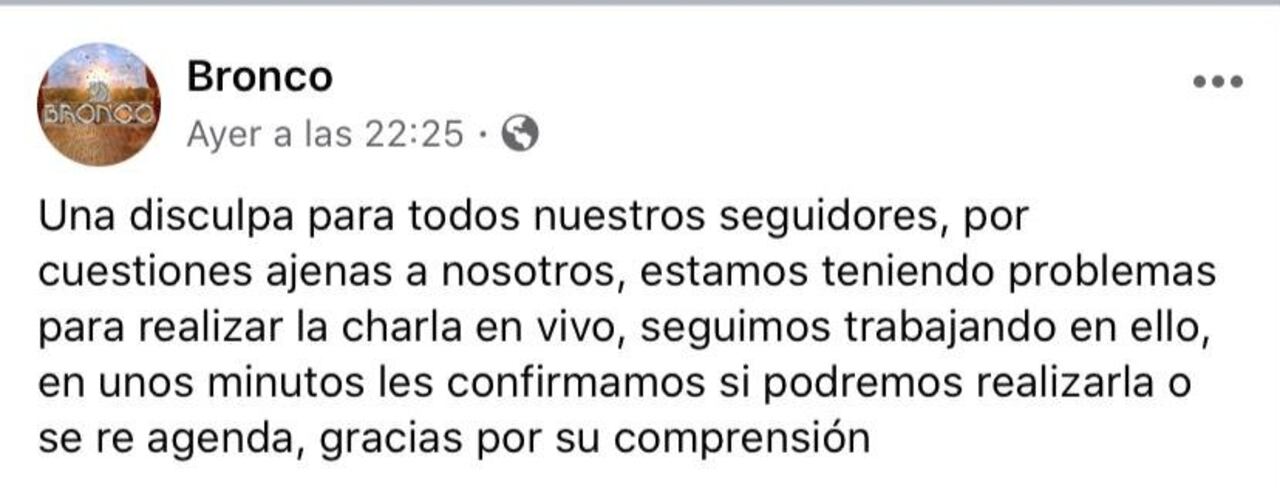 El comunicado que publicó Bronco