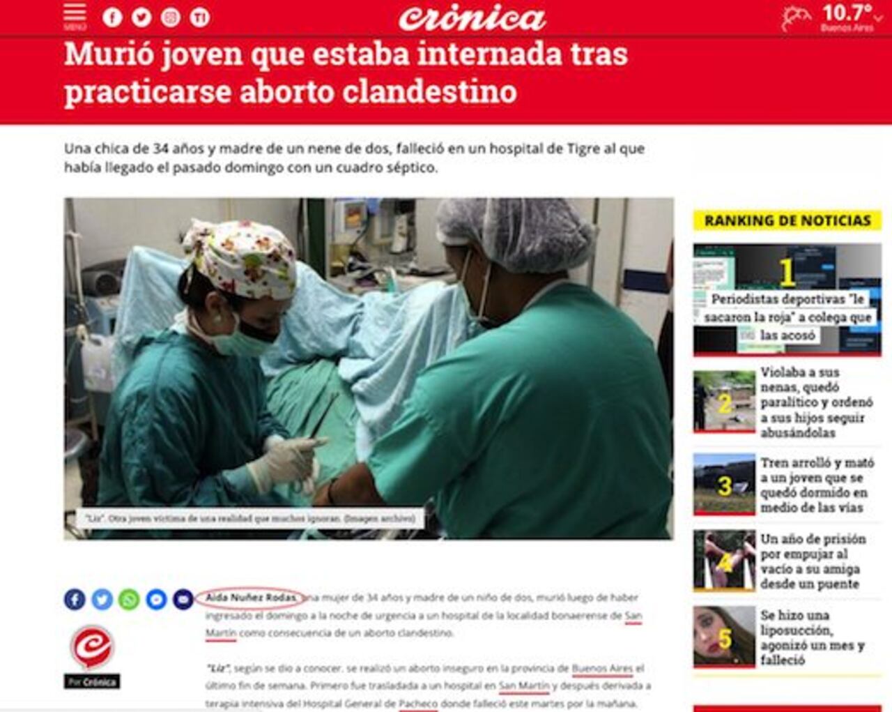 NDI. El nombre de Aída aparece en uno de los portales de internet donde afirman que murió.