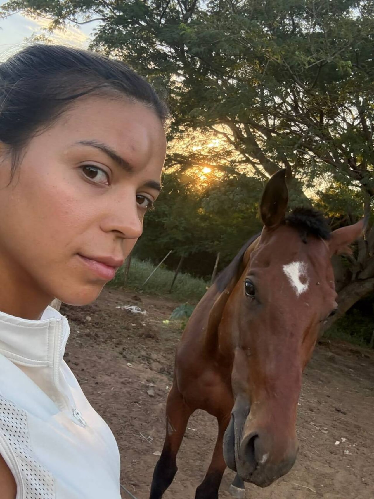 El golpe que sufrió la conductora hace unos días. Un "cabezazo cariñoso" de su caballo.