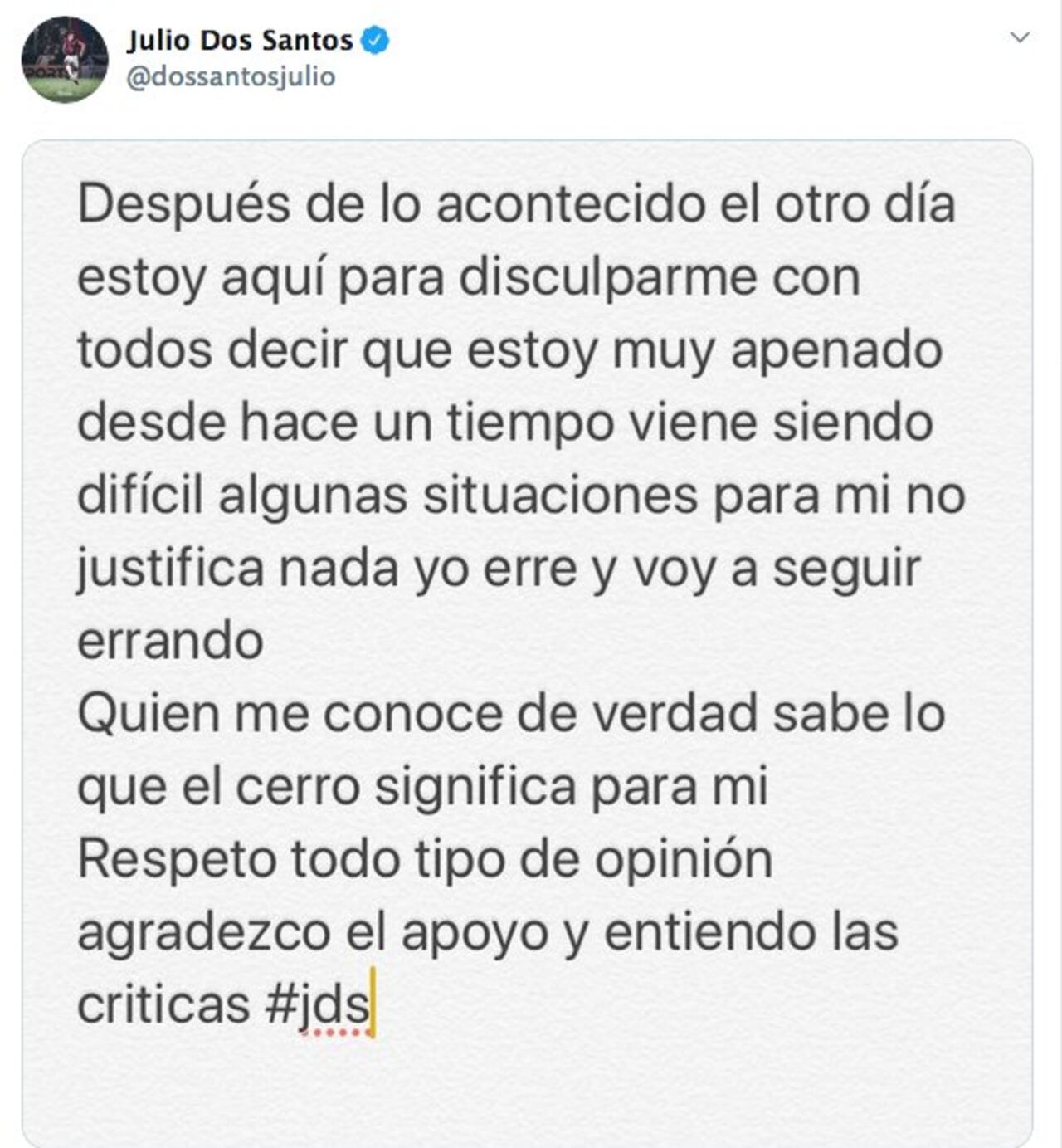 La publicación que Julio puso en su Twitter.