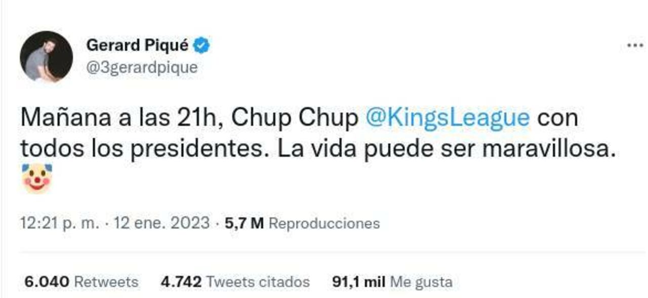 El anuncio de Piqué en su Twitter, después del lanzamiento de Shakira.