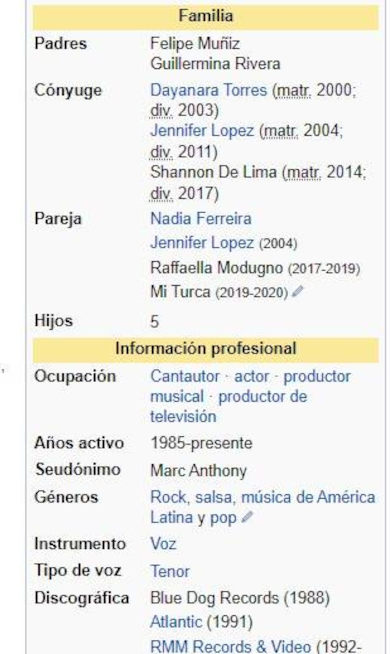 En Wikipedia ya aparece el nombre de Nadia como pareja del cantante. (wikipedia.org)