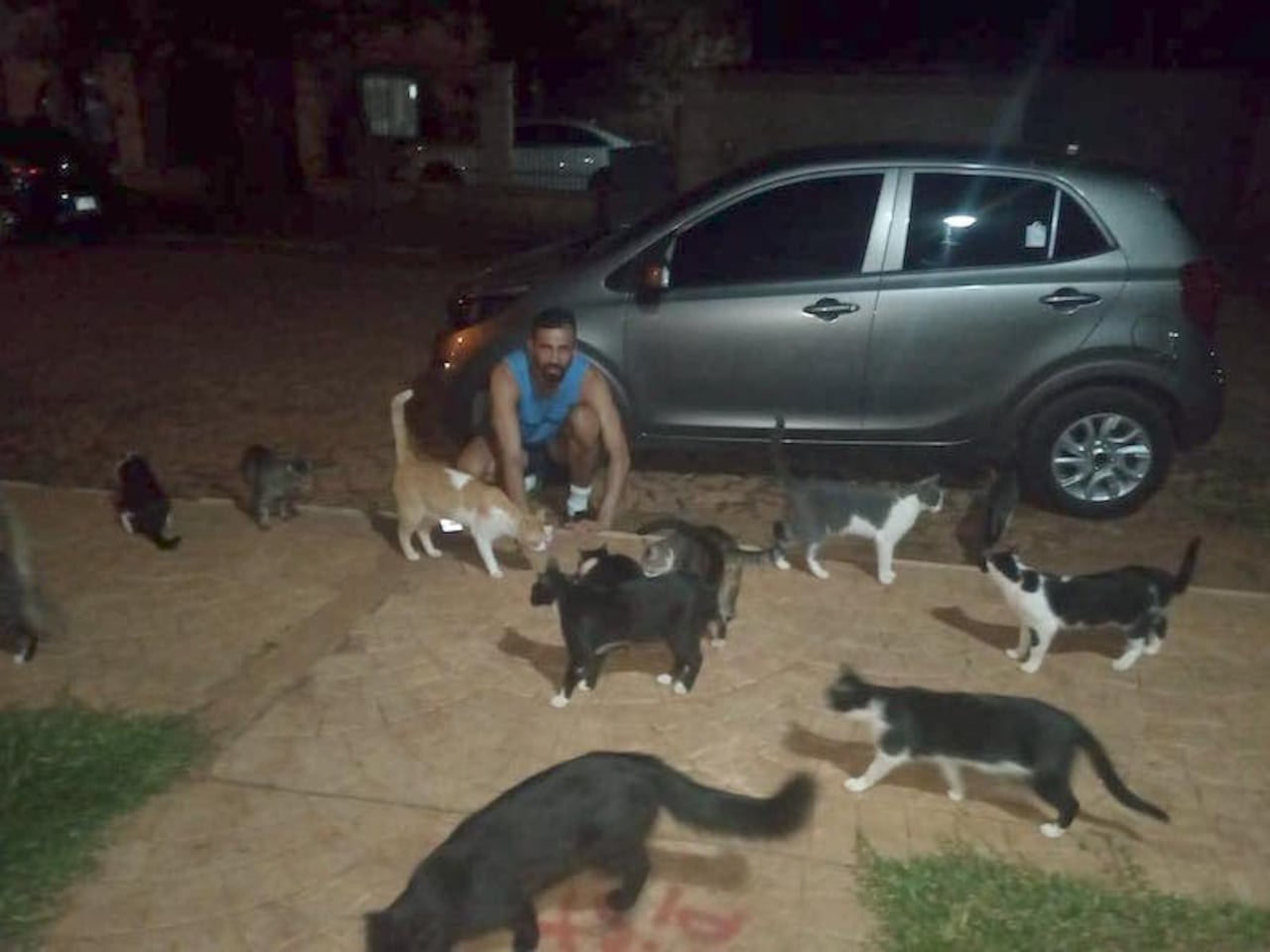 Mareco en compañía de sus animales, a quienes rescata y luego les busca hogar.
