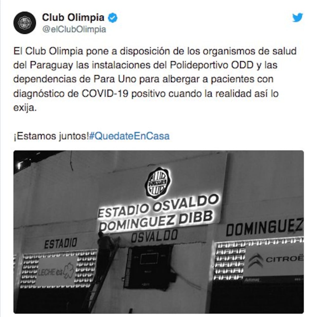 Olimpia ofreció su polideportivo para albergar a pacientes con coronavirus.