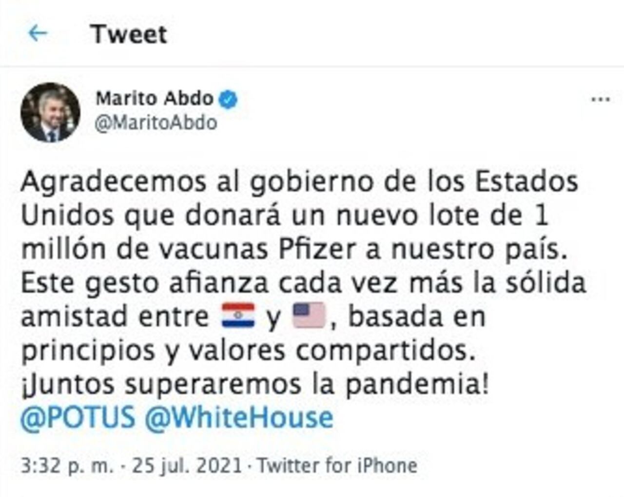 Tuit del Presidente enla red del pajarito azul.