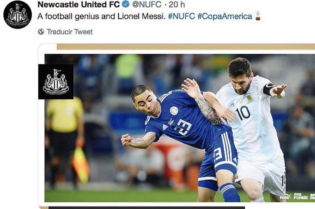 Así el Newcastle tiró la foto de Almirón en Twitter.