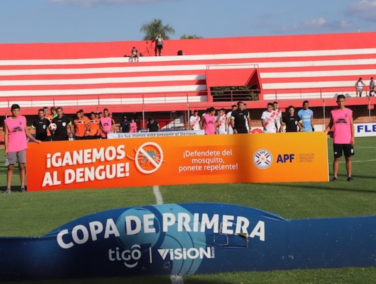 Todos contra el dengue. El fútbol se vio afectado por el dengue y apareció este cartel. (FOTOS DE ATILIO FERNÁNDEZ).
