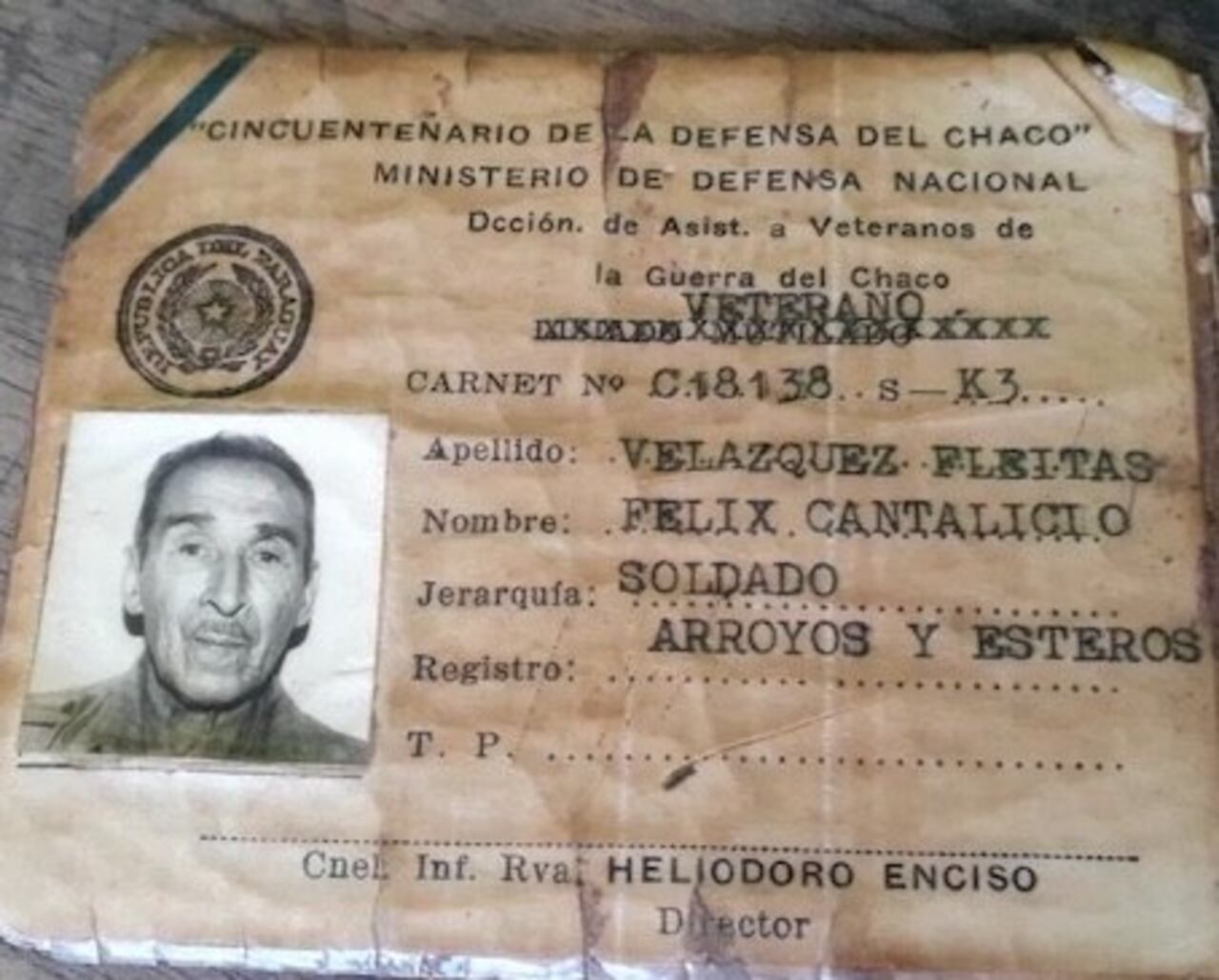 Documento que demuestra que es un héroe de la Patria.