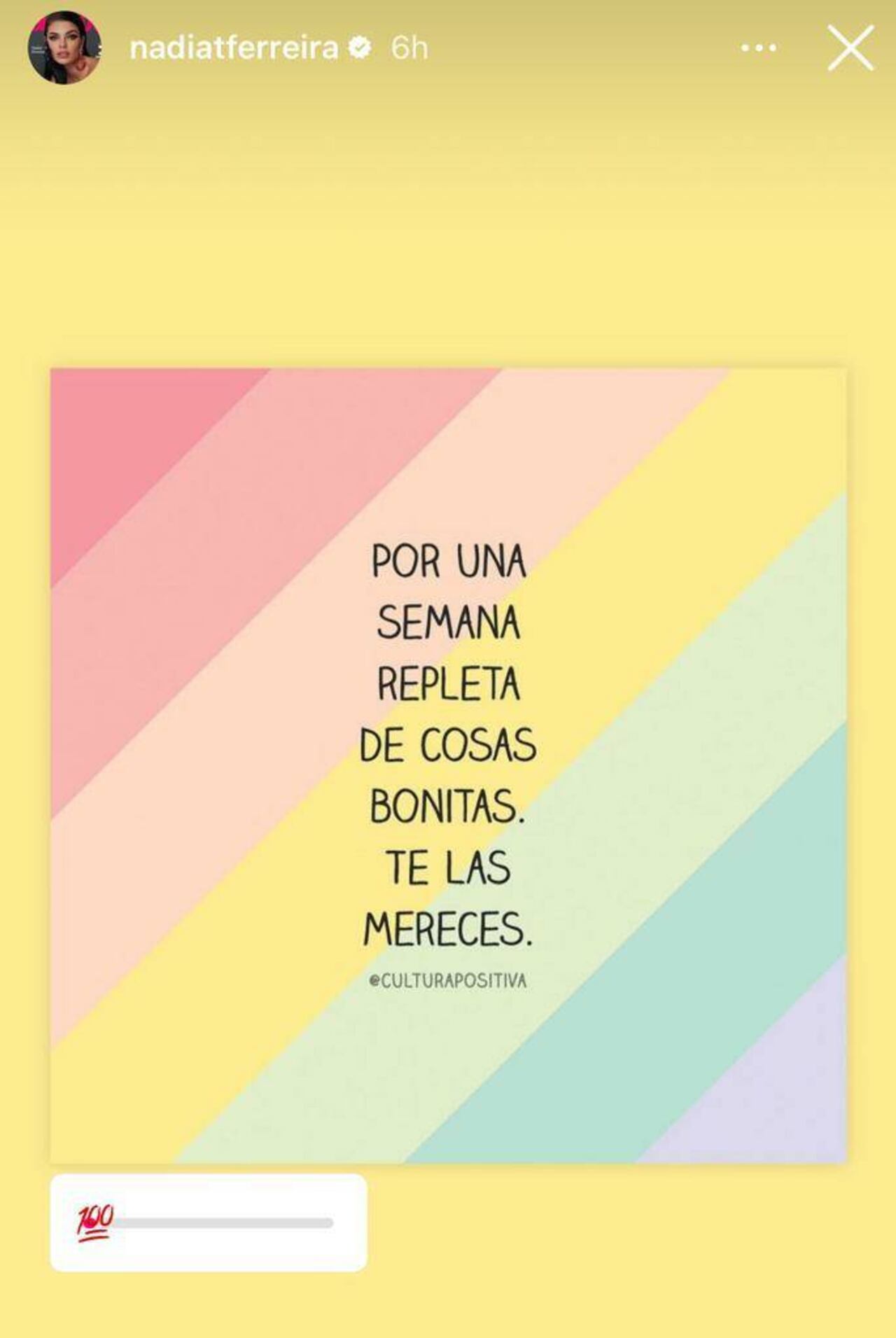 El mensaje que compartió Nadia, con su expresión de deseo para la semana.