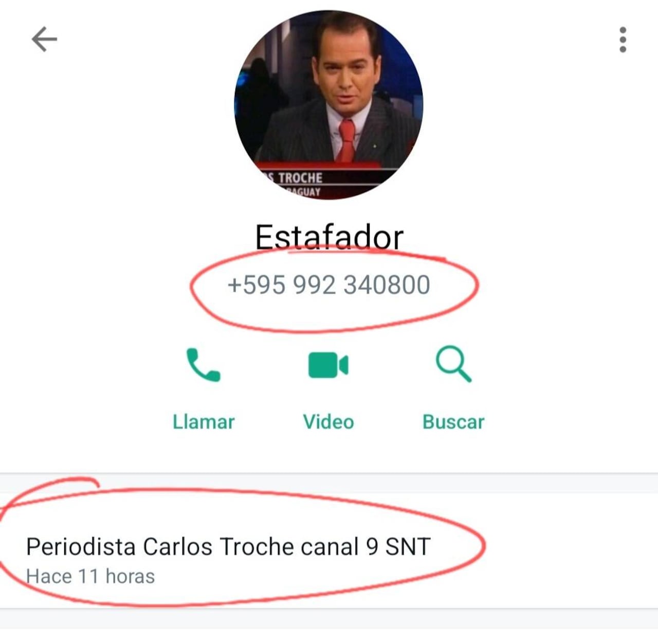 Así se presenta el estafador, haciéndose pasar por Carlos Troche.