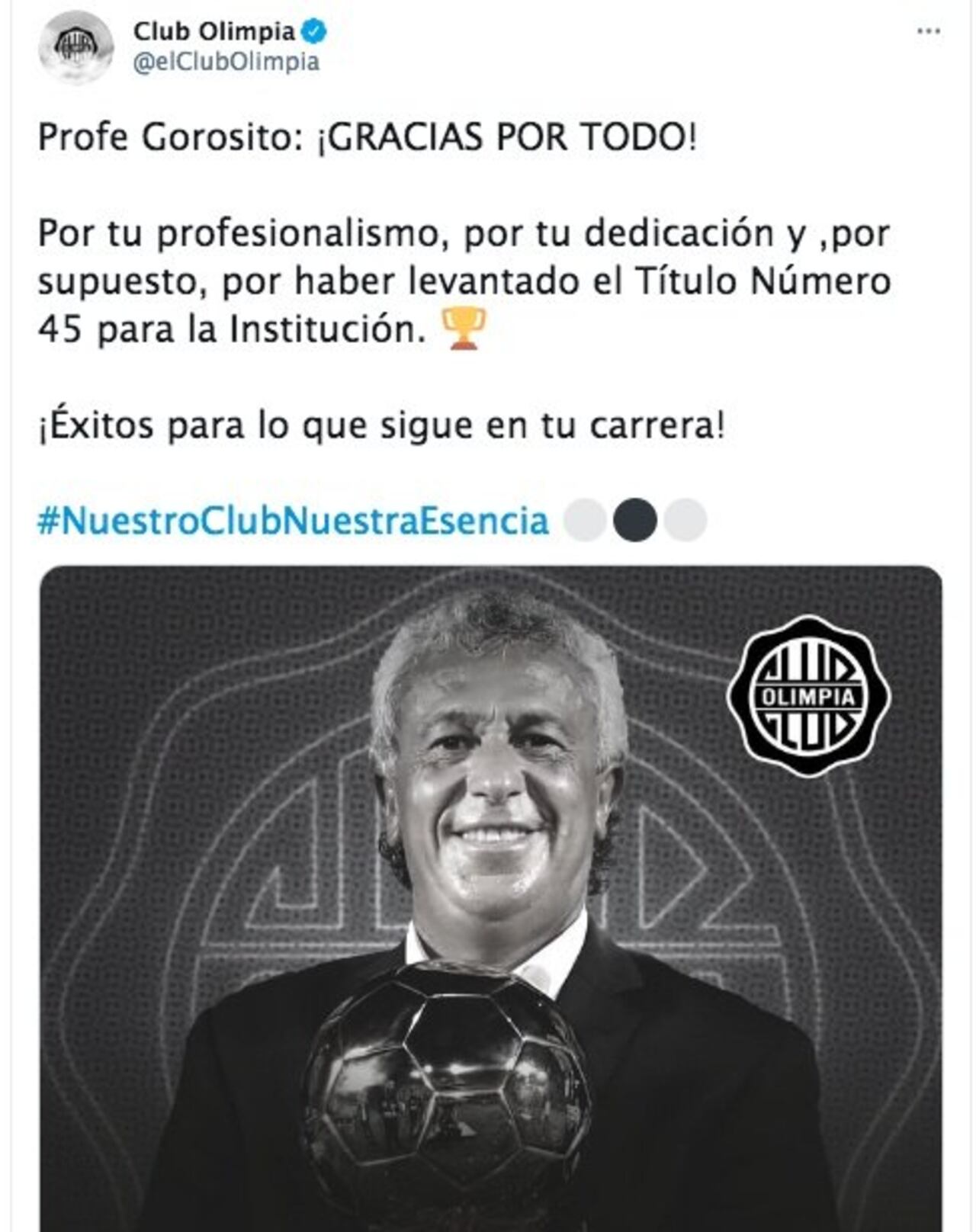 Así despidió el Olimpia a Néstor Gorosito.