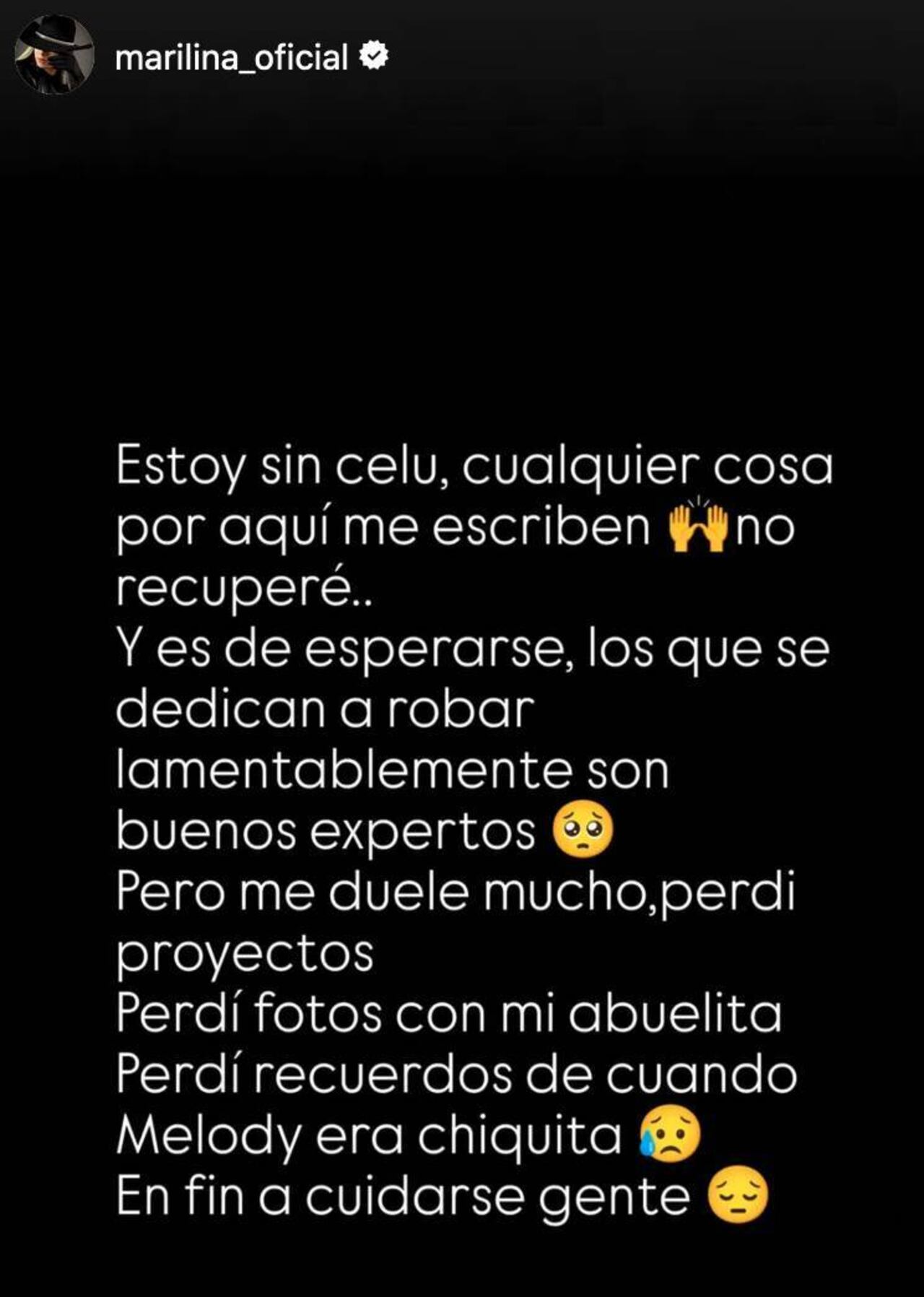 El escrito que dejó Marilina en redes. (Foto: marilina_oficial)