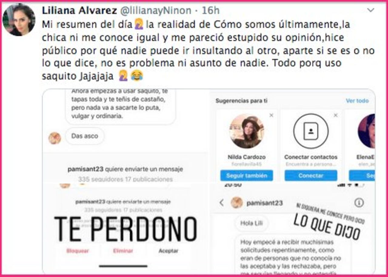 Así fue como la conductora presentó en su Twitter los chats del ataque y el pedido de perdón de la mujer.