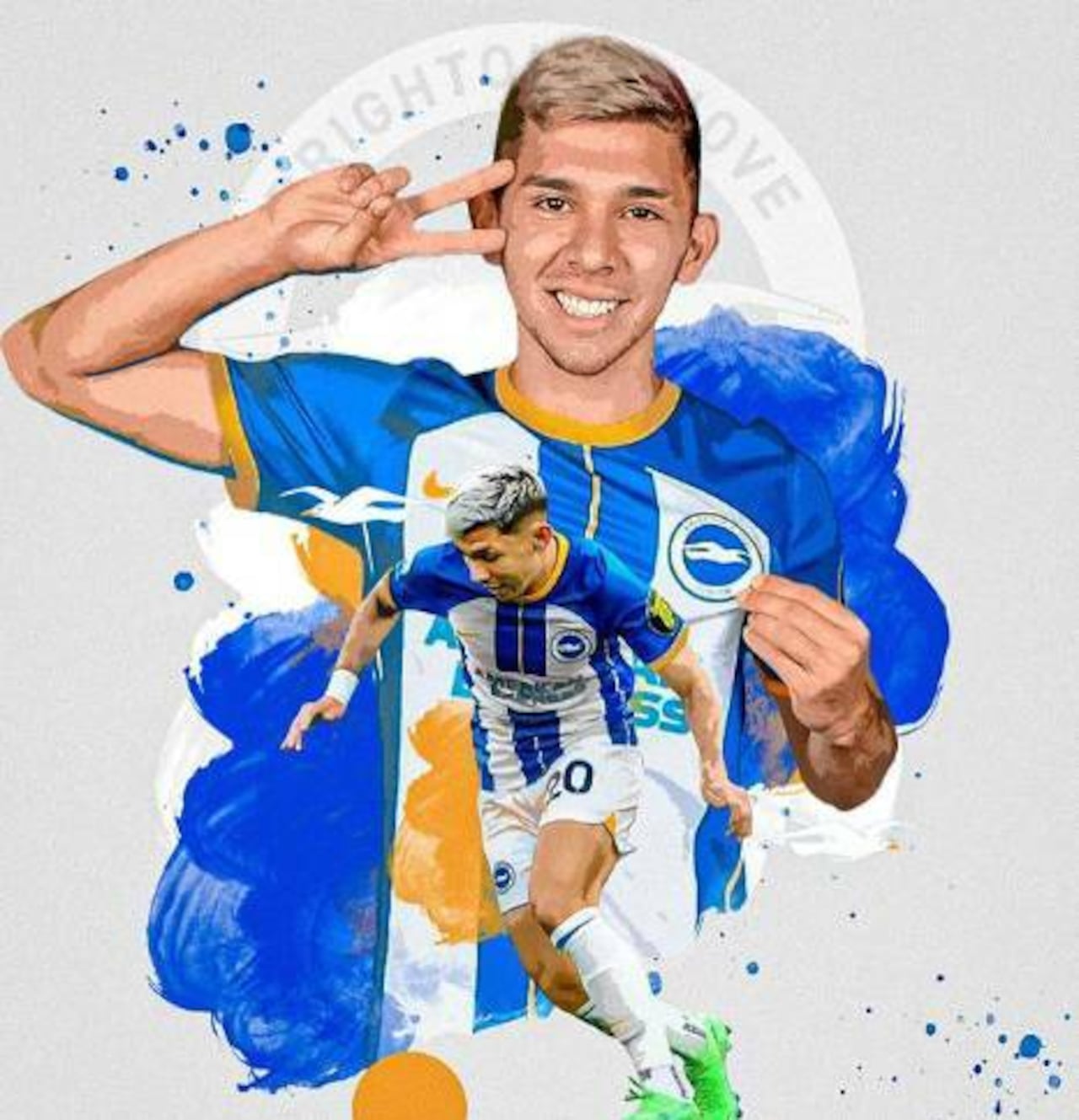 Julio Enciso con su camiseta del Brighton.