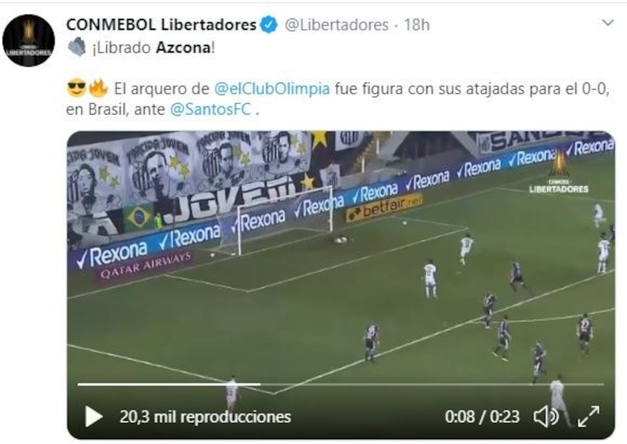 Azcona fue destacado por la Libertadores por algunas de sus tapadas.