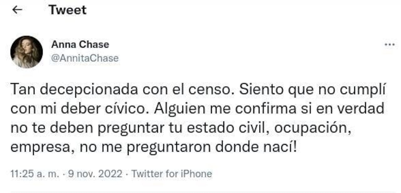 La publicación de Anna Chase.