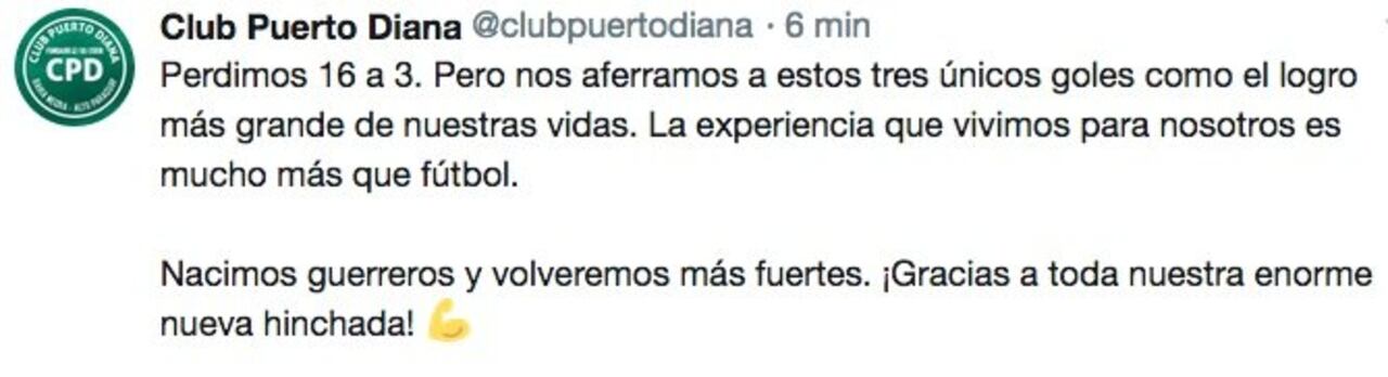 La cuenta oficial de Puerto Diana lanzó este mensaje para toda la nación futbolera.